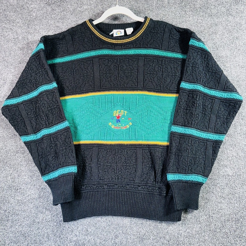 Buckingham Golf Sweater Men Large Color Block 3-D Knit Casual Preppy Vintage 90s